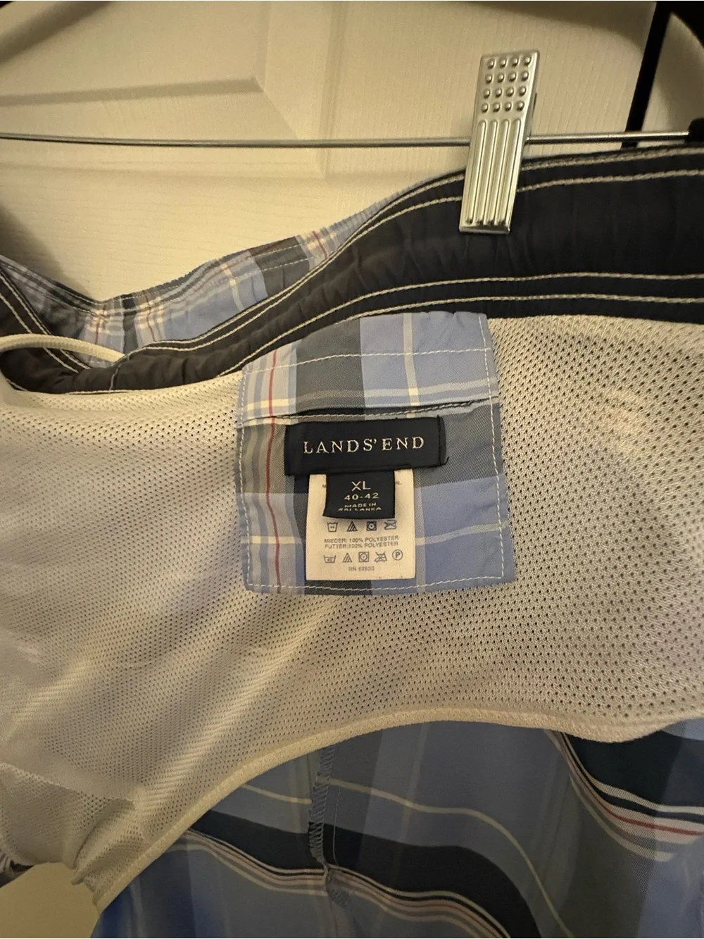 Men's Land’s End Light Blue Plaid Board Shorts (XL 40-42)